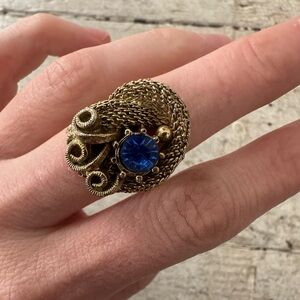 Vintage 50s/60s Brutalist Mesh Simulated Sapphire Adjustable Ring
